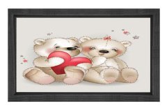 Ayıcık Ve Kalp Tablosu Siyah Ahşap Çerçeve - 45x30