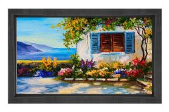 Çiçekli Ev Yağlıboya Tablosu Siyah Ahşap Çerçeve - 70x100