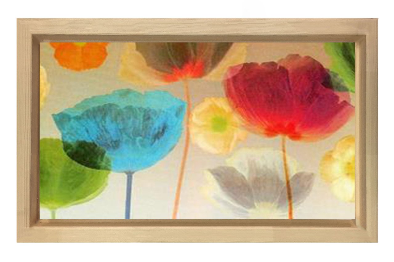 Renkli Gelincik Çiçekleri Tablosu Naturel Ahşap Çerçeve - 40x60