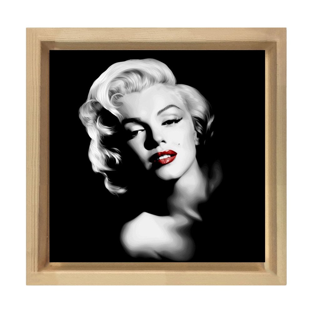 Marilyn Monroe Siyah Beyaz Tablosu Naturel Ahşap Çerçeve - 80x80