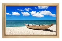 Kayık ve Kumsal Tablosu Naturel Ahşap Çerçeve - 70x100