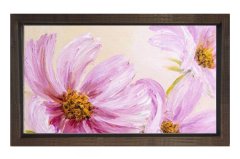 Pembe  Çiçekler Reprödiksiyon Tablosu Kahverengi Ahşap Çerçeve - 40x60