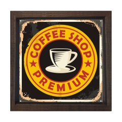 Kahve Dükkanı Afiş Tablosu Kahverengi Ahşap Çerçeve - 40x40