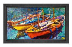 Sulu Boya Kayıklar Tablosu Siyah Ahşap Çerçeve - 50x70