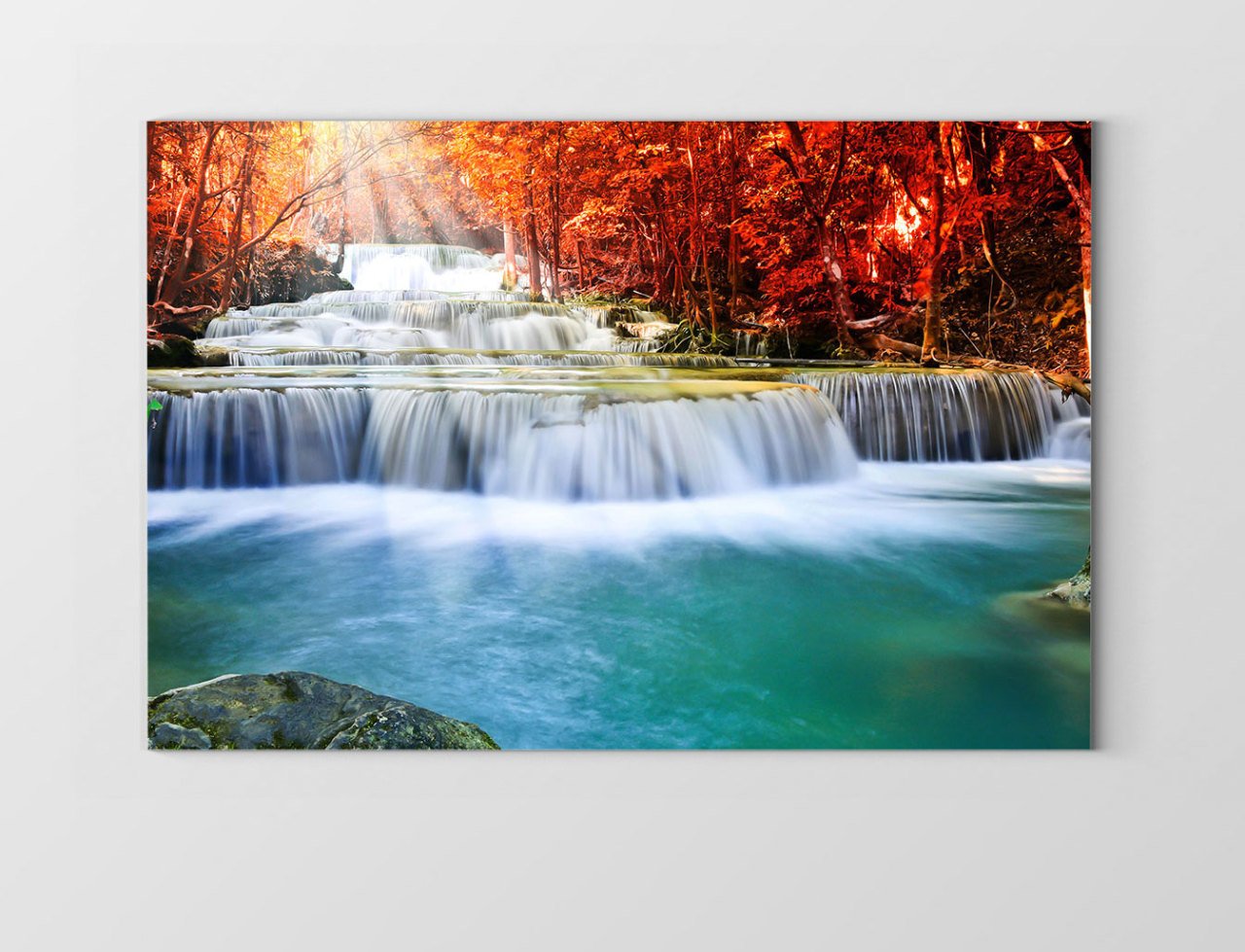 Kırmızılıklı Manzara Şelale Tablosu Çerçevesiz - 45x30