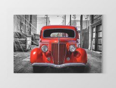 Kırmızı Klasik Araba Tablosu Çerçevesiz - 45x30