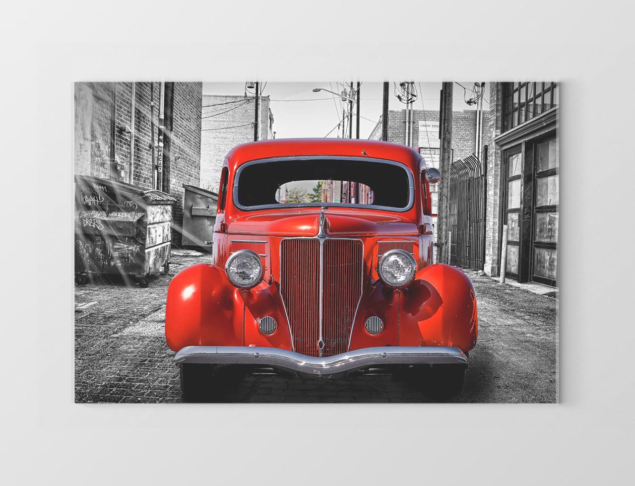 Kırmızı Klasik Araba Tablosu Çerçevesiz - 50x70