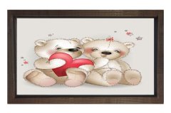 Ayıcık Ve Kalp Tablosu Kahverengi Ahşap Çerçeve - 40x60