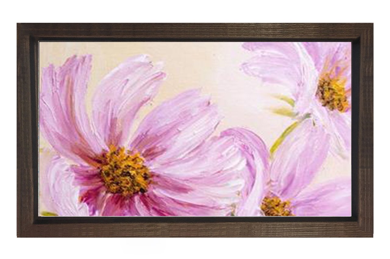 Pembe  Çiçekler Reprödiksiyon Tablosu Kahverengi Ahşap Çerçeve - 70x100
