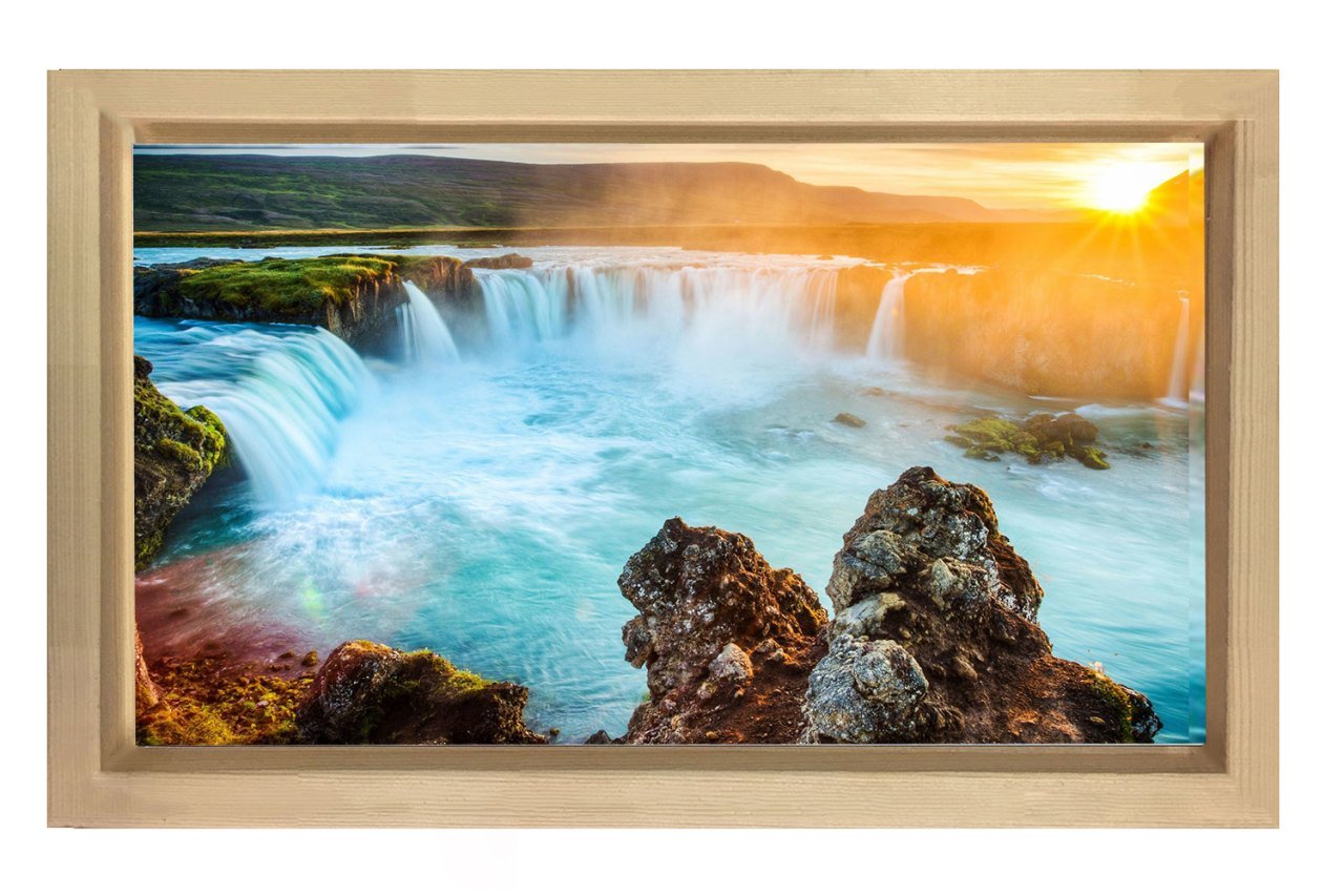 Güneşin Doğumu Şelale Tablosu Naturel Ahşap Çerçeve - 70x100