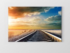 Derinlikli Tren Rayları Manzarası Tablosu Çerçevesiz - 100x150