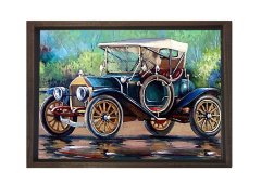 Old Car Tablosu Kahverengi Ahşap - 40x60
