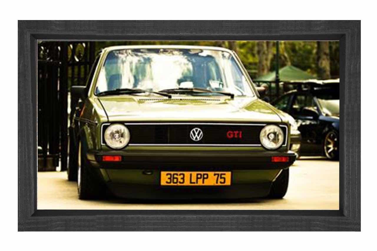 Haki Volkswagen Tablosu Siyah Ahşap - 40x60