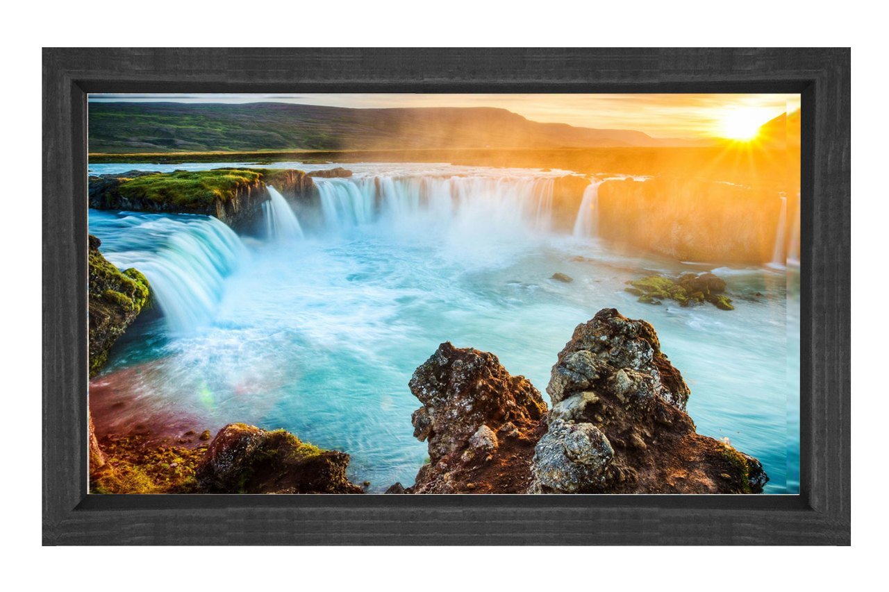 Güneşin Doğumu Şelale Tablosu Siyah Ahşap Çerçeve - 100x150
