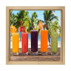 Renkli Meyve Suları Tablosu Naturel Ahşap Çerçeve - 100x100