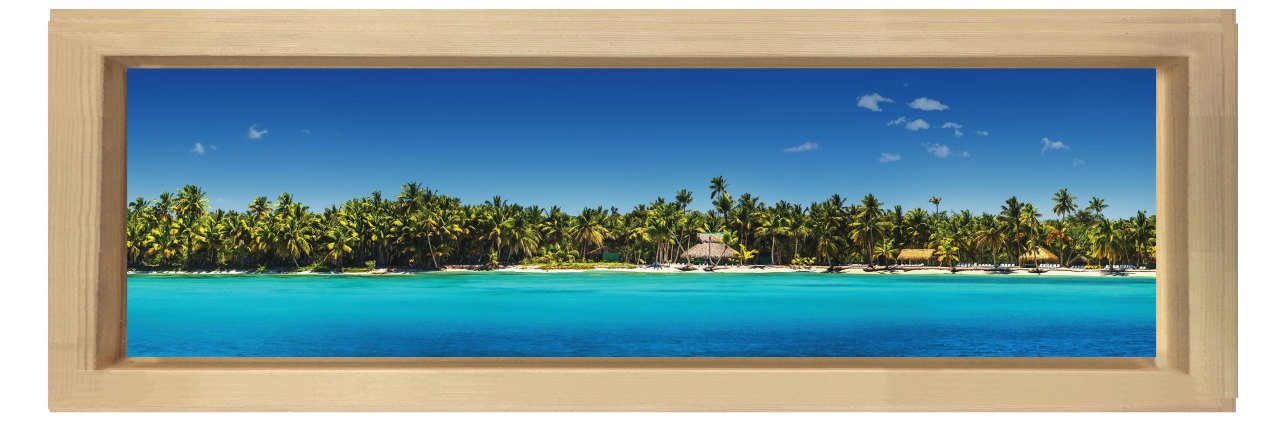 Tropikal Kıyı Tablosu Naturel Ahşap Çerçeve - 120x40