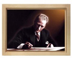 Atatürk Yazı Yazarken Tablosu Naturel Ahşap - 70x100