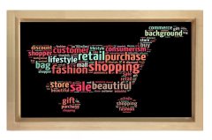 Alışveriş Arabası Tipografi Tablosu Naturel Ahşap Çerçeve - 40x60