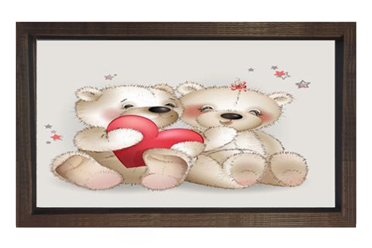 Ayıcık Ve Kalp Tablosu Kahverengi Ahşap Çerçeve - 50x70