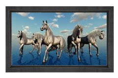 Suda Yürüyen Atlar Tablosu Siyah Ahşap Çerçeve - 100x200