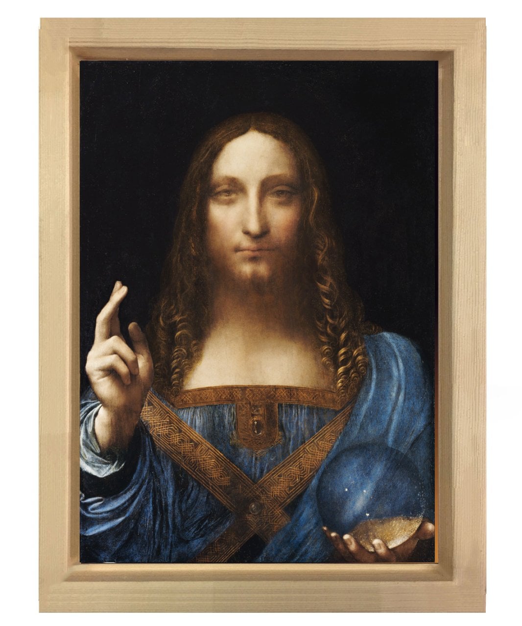 leonardo da vinci salvator mundi tablosu Naturel Ahşap Çerçeve - 50x70