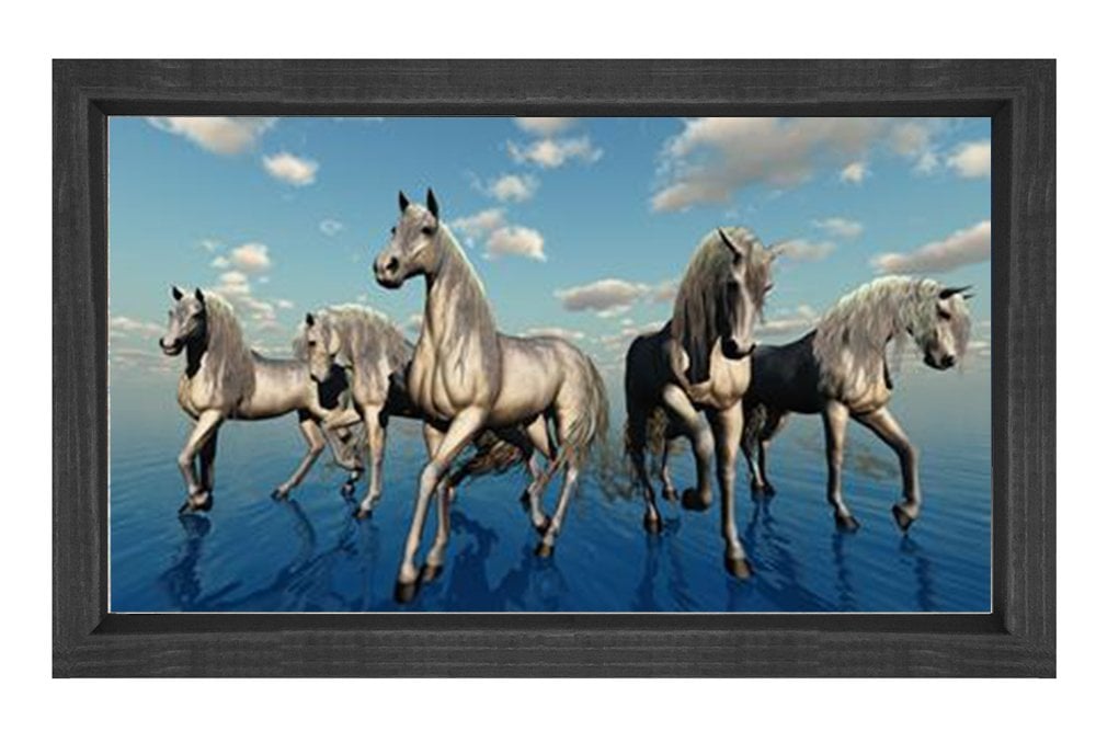 Suda Yürüyen Atlar Tablosu Siyah Ahşap Çerçeve - 40x60