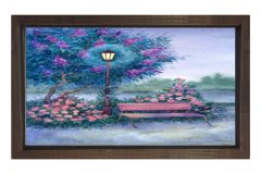 Çiçekler Ve Sokak Lambası Tablosu Kahverengi Ahşap - 50x90