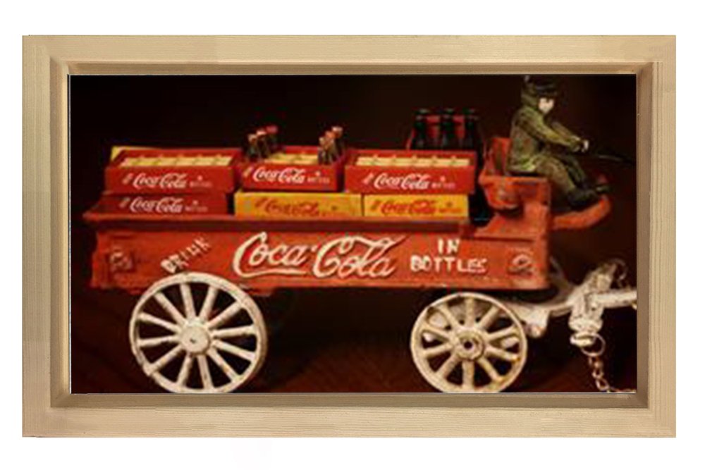 Vintage Coke Cola Arabası Tablosu Naturel Ahşap - 70x100