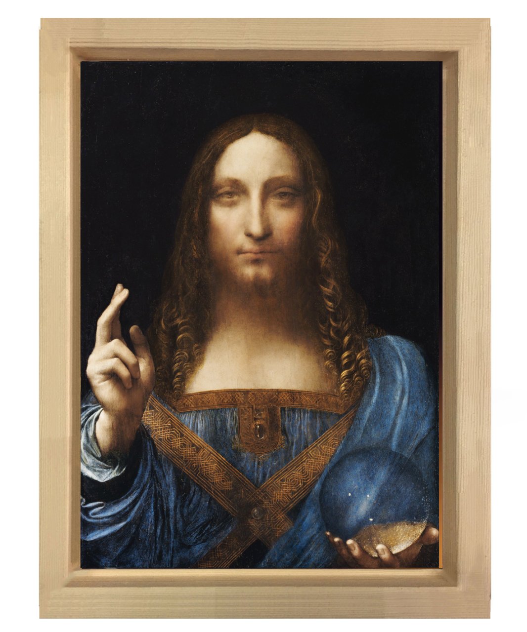 leonardo da vinci salvator mundi tablosu Naturel Ahşap Çerçeve - 70x100