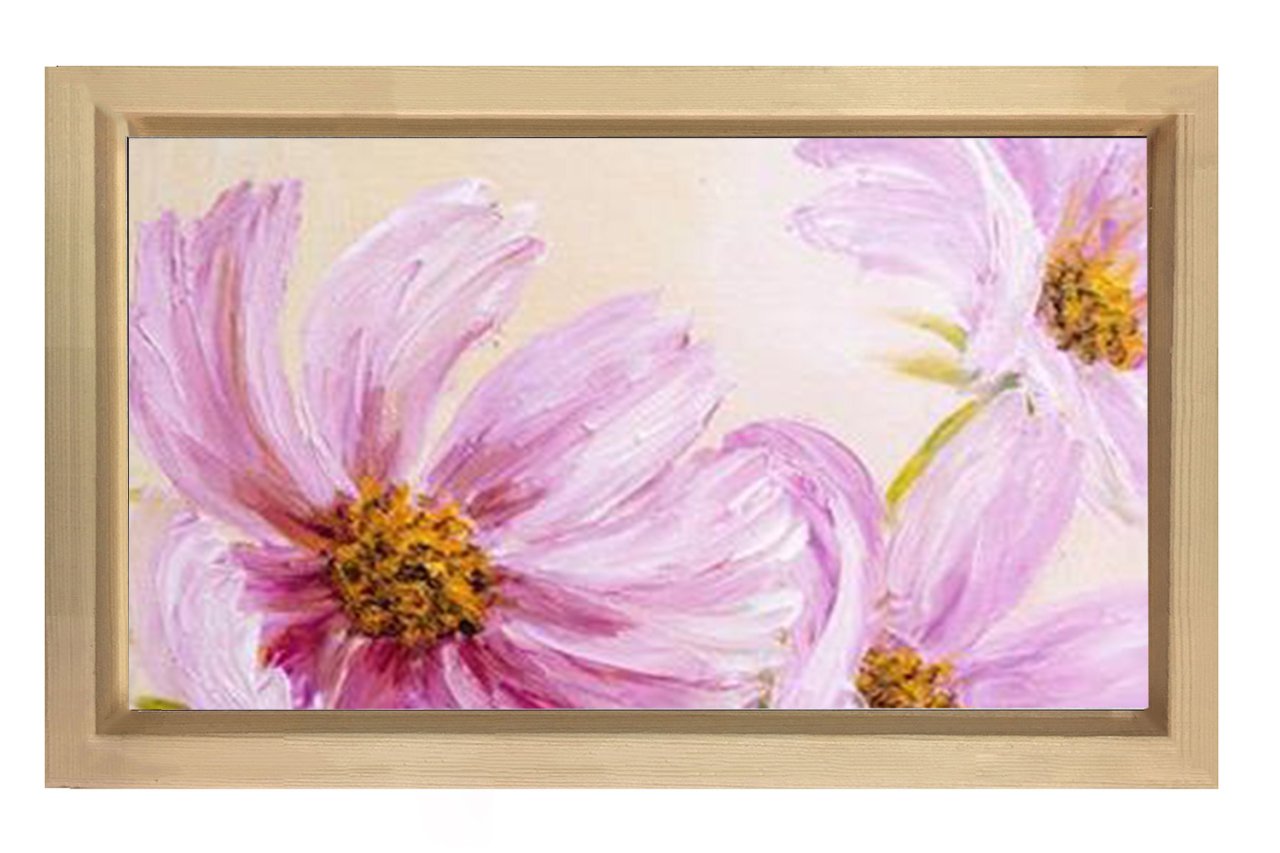 Pembe  Çiçekler Reprödiksiyon Tablosu Naturel Ahşap Çerçeve - 70x100
