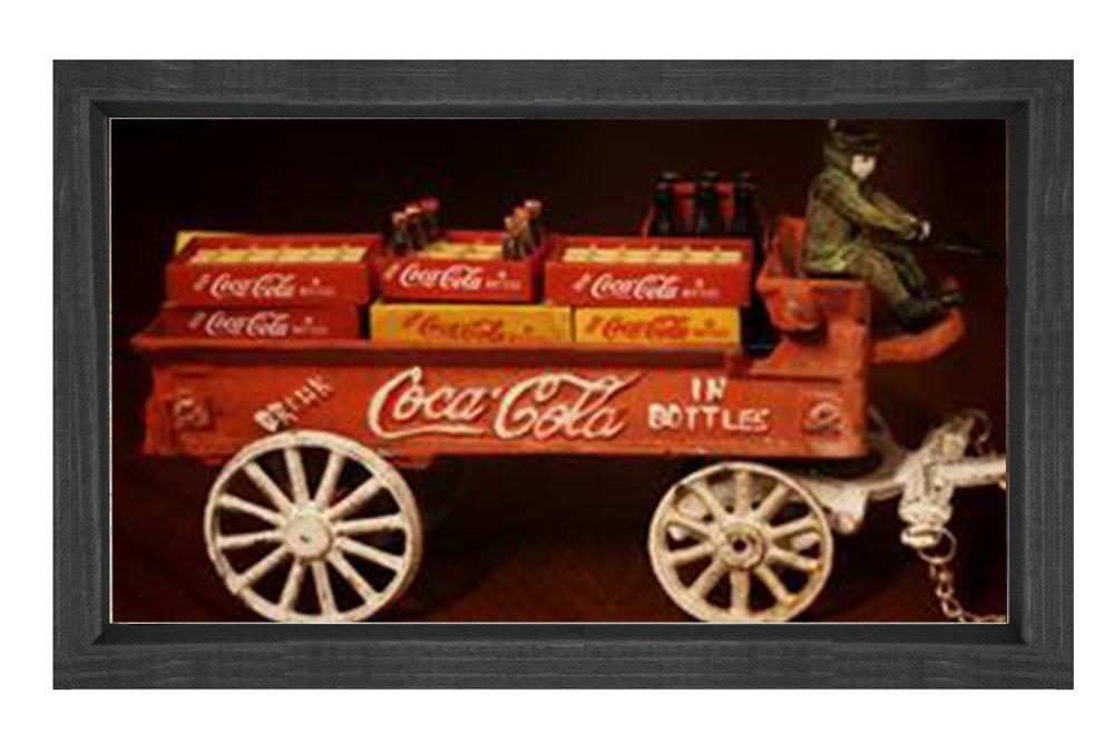 Vintage Coke Cola Arabası Tablosu Siyah Ahşap - 45x30