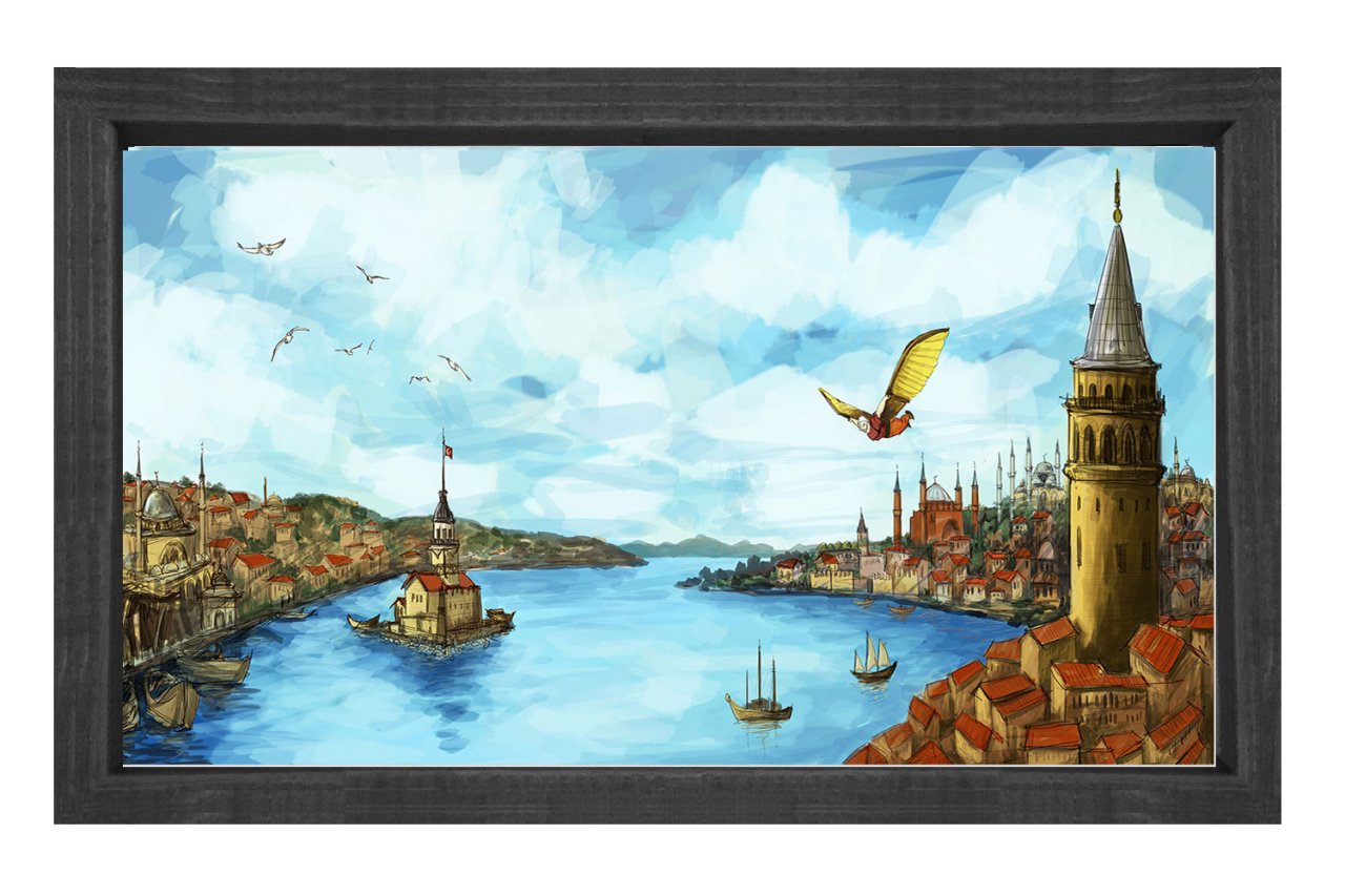 İstanbul Tablosu Siyah Ahşap Çerçeve - 50x90
