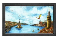 İstanbul Tablosu Siyah Ahşap Çerçeve - 50x90