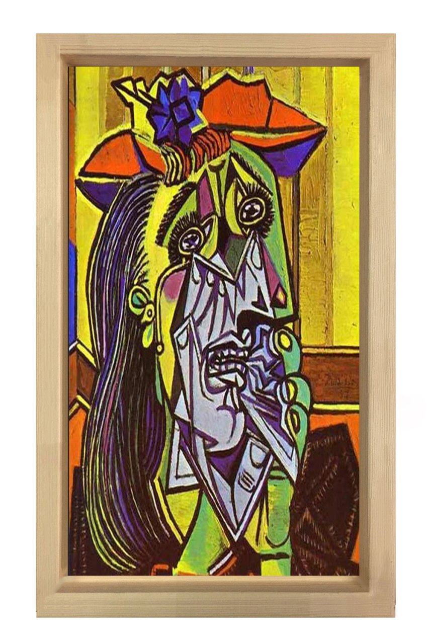 Ağlayan Kadın Tablosu Naturel Ahşap Çerçeve - 45x30
