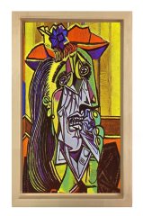 Ağlayan Kadın Tablosu Naturel Ahşap Çerçeve - 45x30