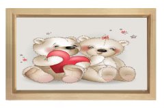 Ayıcık Ve Kalp Tablosu Naturel Ahşap Çerçeve - 45x30