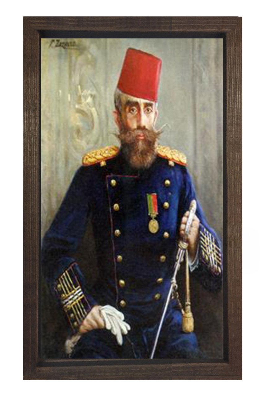 Osmanlı Paşası Tablosu Kahverengi Ahşap Çerçeve - 50x90