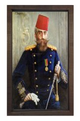 Osmanlı Paşası Tablosu Kahverengi Ahşap Çerçeve - 50x90