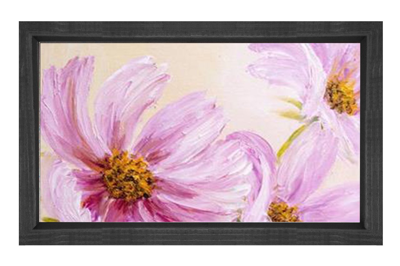Pembe  Çiçekler Reprödiksiyon Tablosu Siyah Ahşap Çerçeve - 100x200