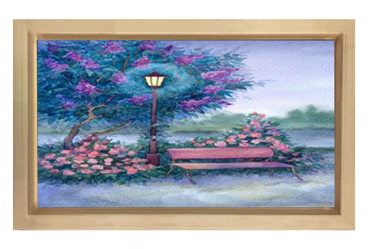 Çiçekler Ve Sokak Lambası Tablosu Naturel Ahşap - 45x30