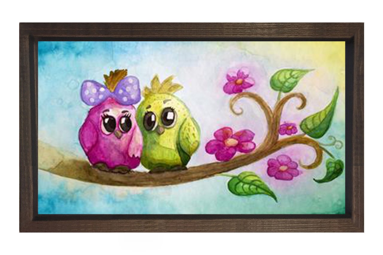 Minik Kuşcuklar Tablosu Kahverengi Ahşap Çerçeve - 50x70