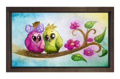 Minik Kuşcuklar Tablosu Kahverengi Ahşap Çerçeve - 50x70