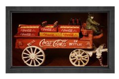 Vintage Coke Cola Arabası Tablosu Siyah Ahşap - 70x100