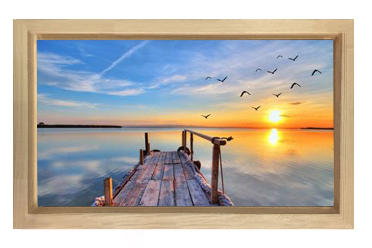 Muhteşem İskele Ve  Gün Doğumu Tablosu Naturel Ahşap Çerçeve - 50x70