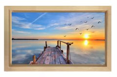 Muhteşem İskele Ve  Gün Doğumu Tablosu Naturel Ahşap Çerçeve - 50x90