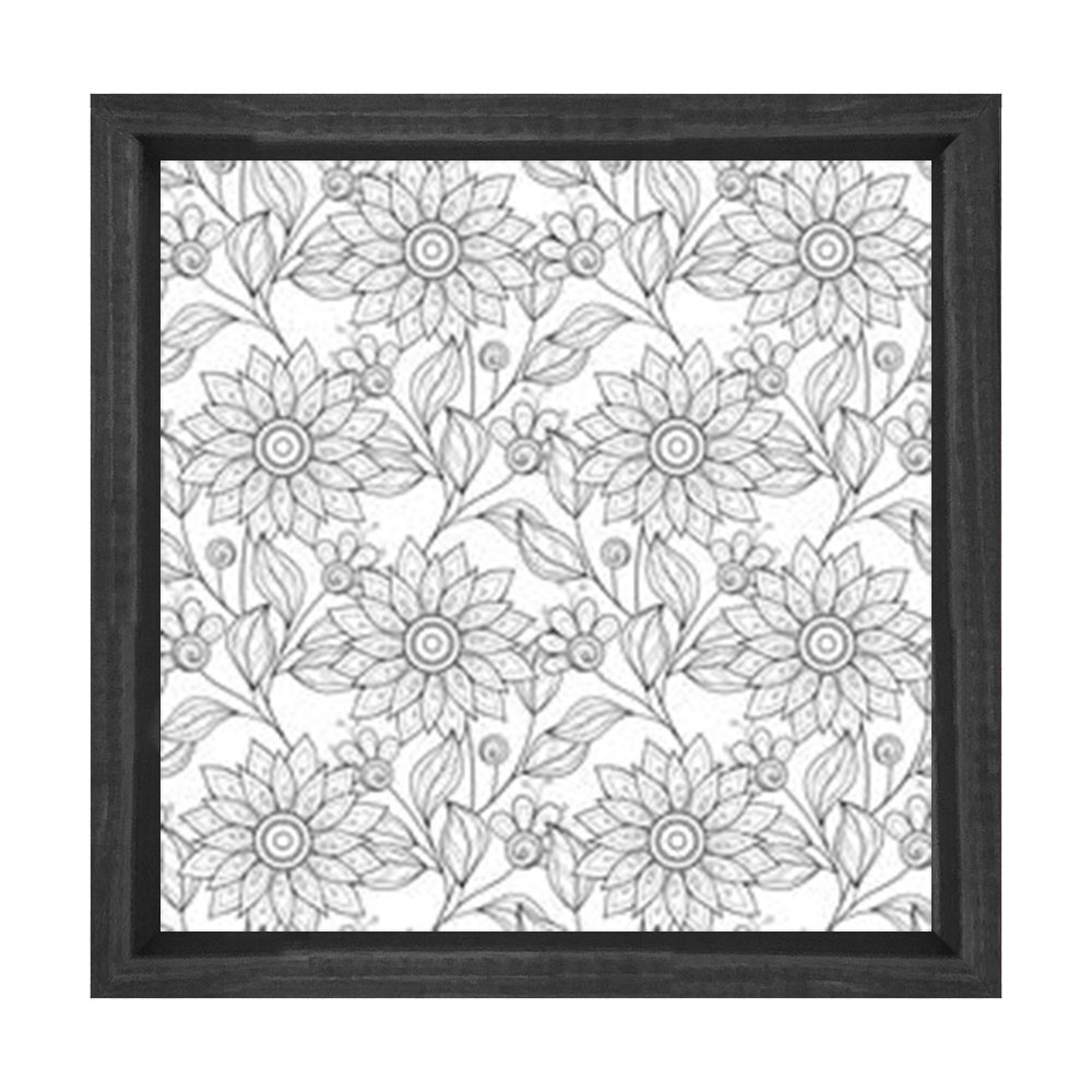 Çiçekli Boyama Tablo Tablosu Siyah Ahşap Çerçeve - 100x100