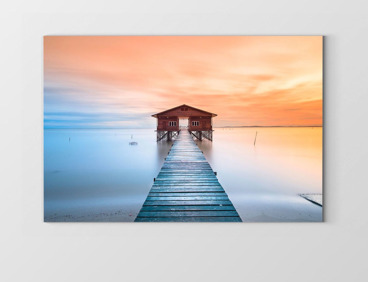 İskele Ve Kulübe Manzarası Tablosu Çerçevesiz - 50x90