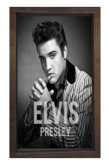 Elvis Presley Siyah Beyaz Tablosu Kahverengi Ahşap Çerçeve - 50x70