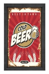Soğuk Bira Reklam Afişi Tablosu Siyah Ahşap - 40x60