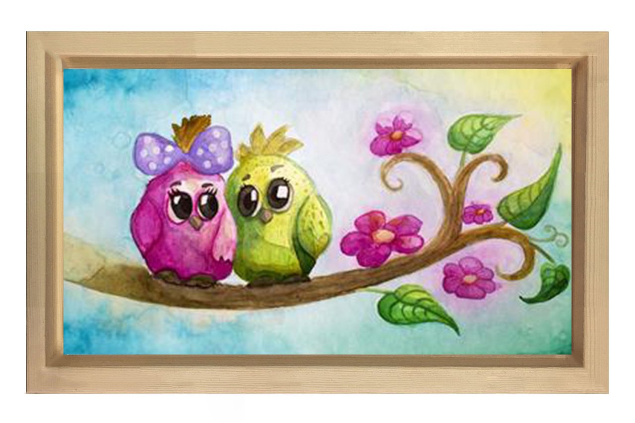 Minik Kuşcuklar Tablosu Naturel Ahşap Çerçeve - 100x150